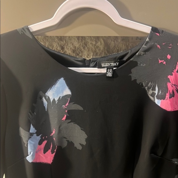 Ellen Tracy size 14Petite Black Floral Print Party dress - Picture 3 of 13